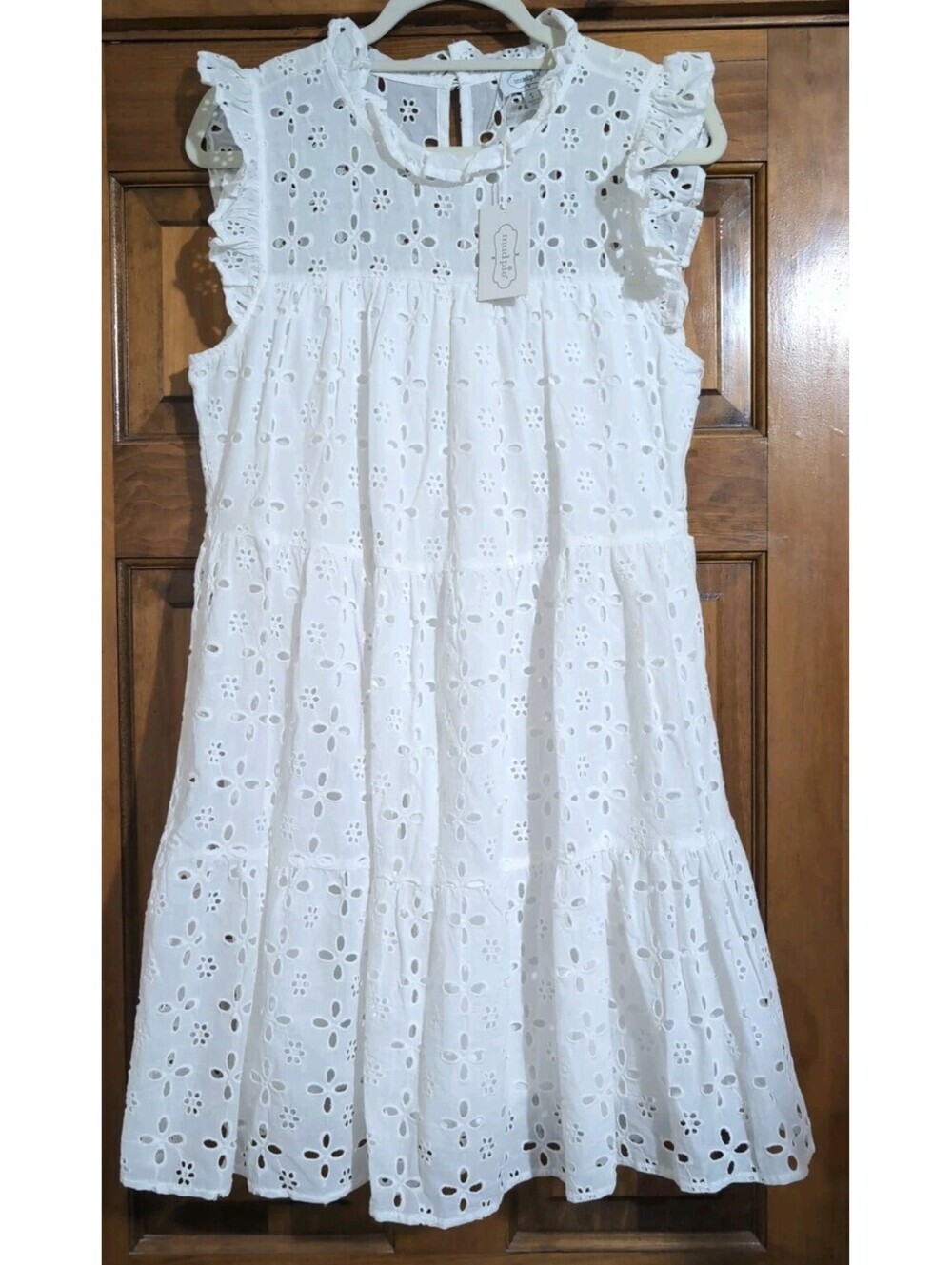 Mud Pie Lulu Eyelet Tiered Mini Dress White Beach Vacation Party Woman S(1477)D